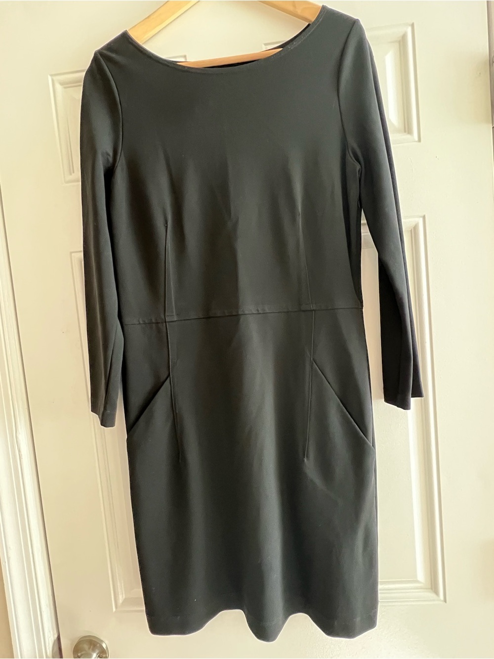 Theory Black Long Sleeve Boatneck Sheath Dress
